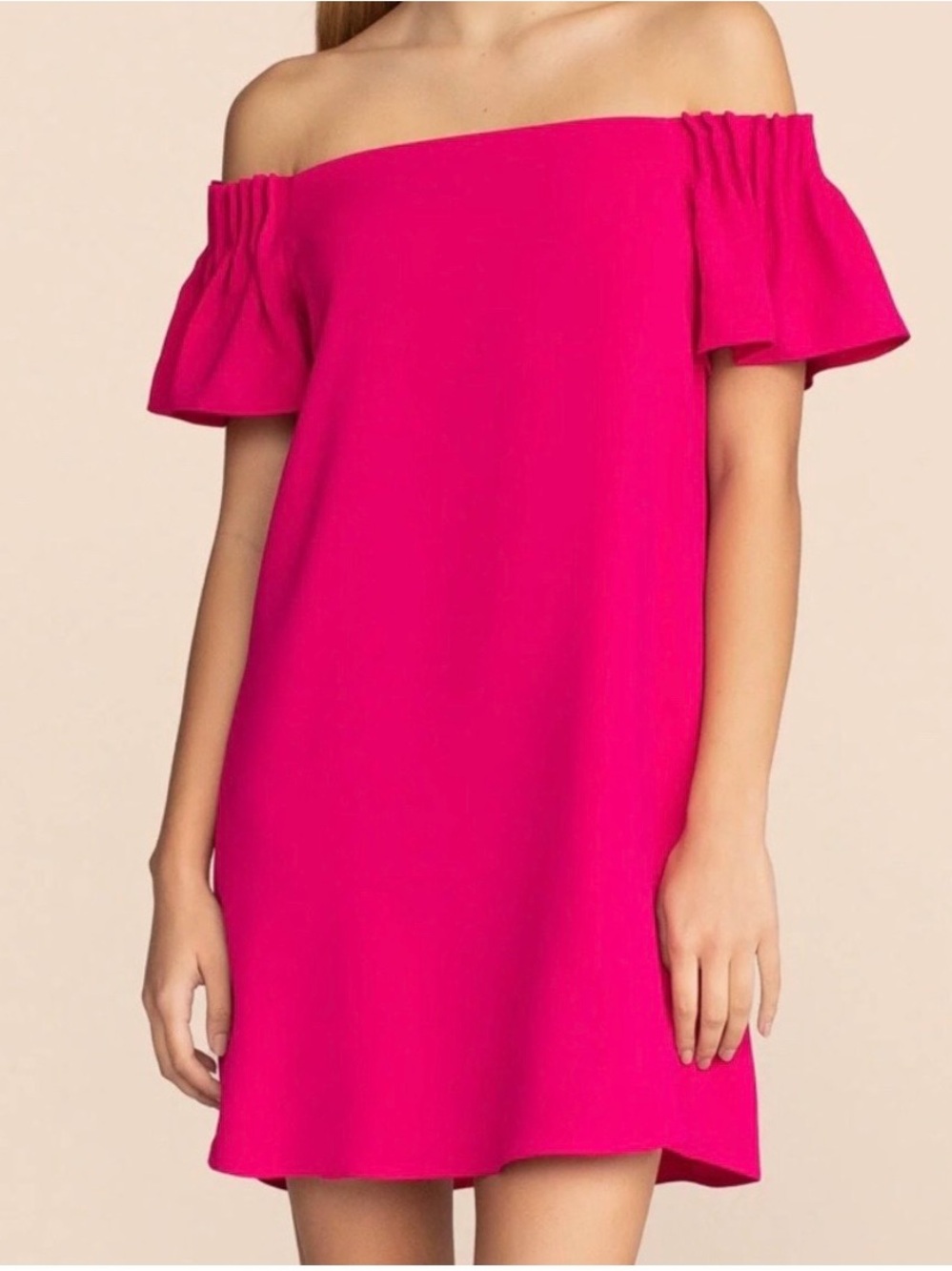 Trina Turk‎ Off-Shoulder Ruffle Sleeve Dress in Hot Pink